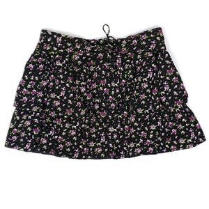 Bebe black floral layered ruffled mini skirt Small